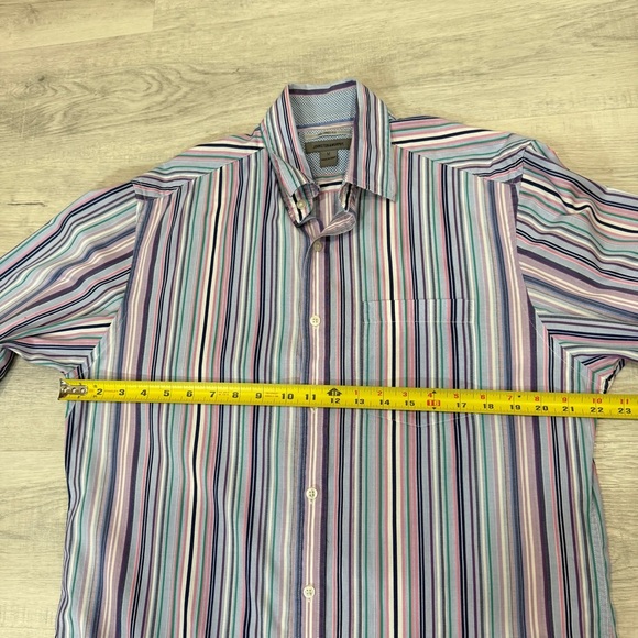 Johnston & Murphy Tailored Fit Multicolor Striped Button-Down 100% Cotton Shirt - Picture 11 of 17
